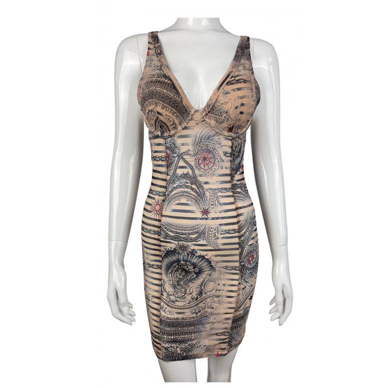 jean paul gaultier tattoo mini dress Jean Paul Gaultier Lindex Tattoo Dress – MAUVE