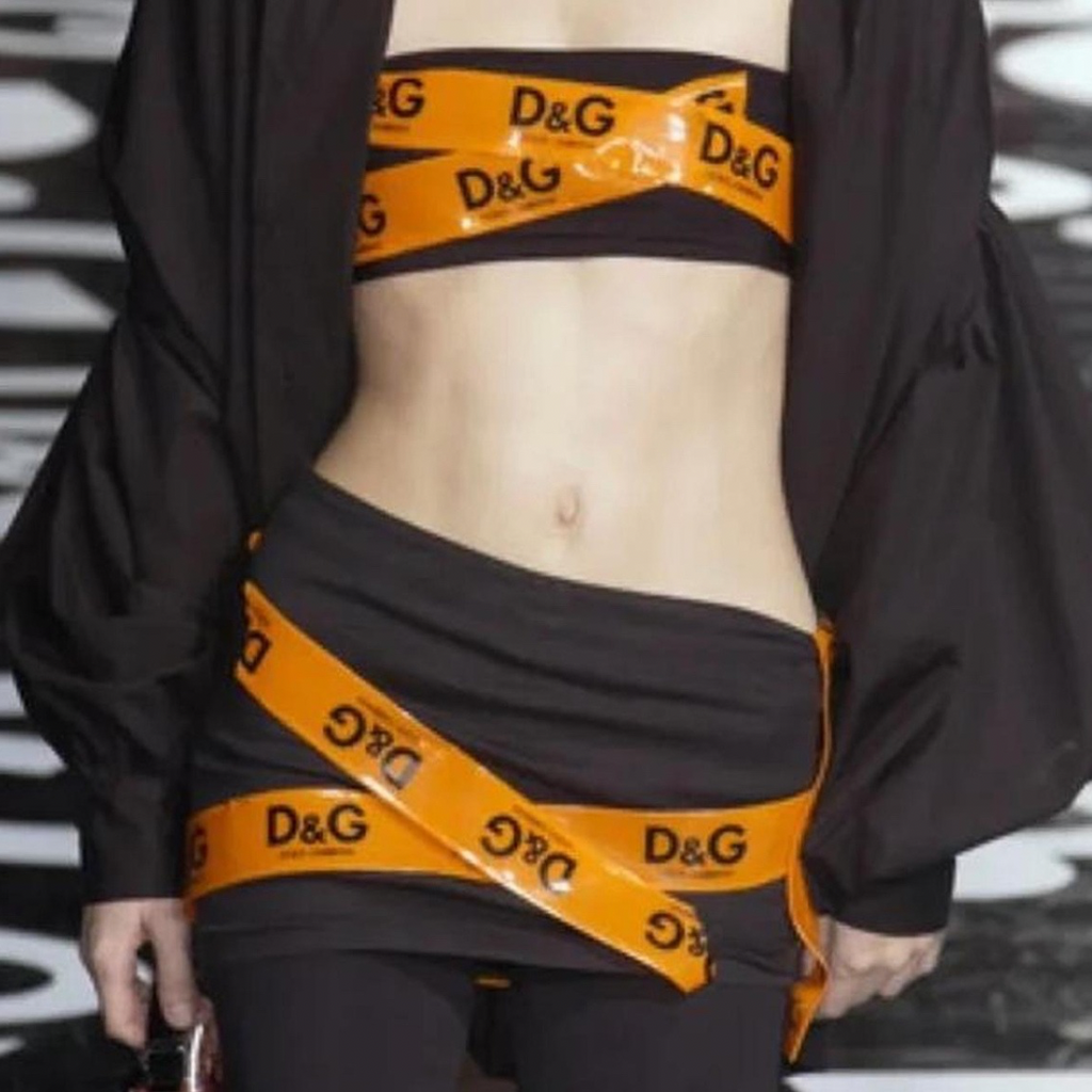 Vintage D&G Caution Tape Runway Skirt