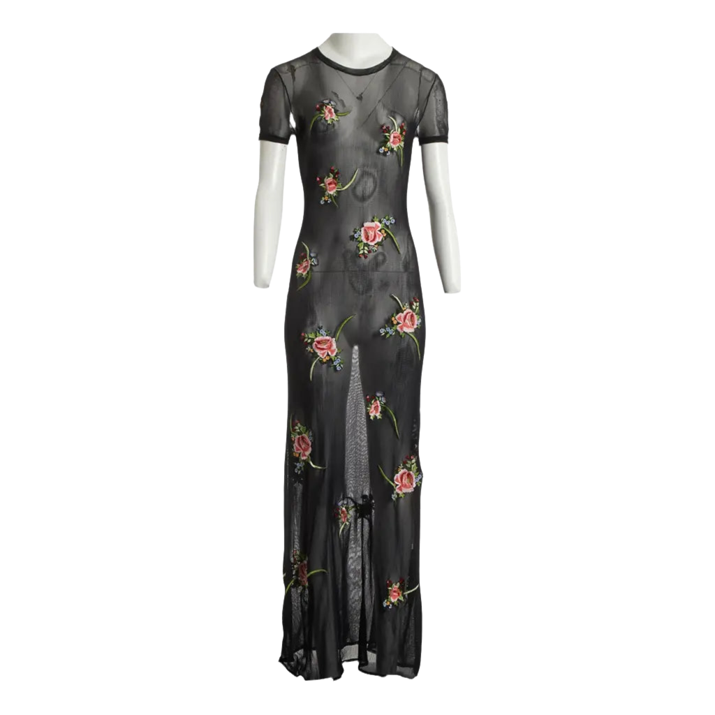 Vintage Vivienne Tam Floral Mesh Maxi 1990s Dress MAUVE Vintage Vivienne Tam Floral Mesh Maxi 1990s Dress MAUVE